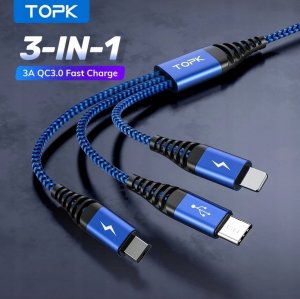 Kabel USB Topk Kabel 3w1 Micro USB / USB C / iPhone Ładowarka 6