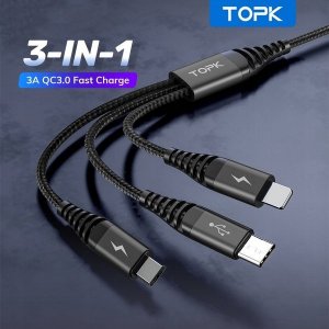 Kabel USB Topk Kabel 3w1 Micro USB / USB C / iPhone Ładowarka 8