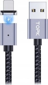 Kabel USB Topk USB-A - Lightning 1 m Czarno-srebrny (AM45) 1