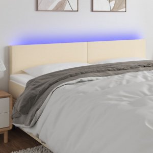 vidaXL vidaXL Zagłówek do łóżka z LED, kremowy, 200x5x78/88 cm, tkanina 1