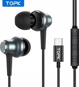 Słuchawki Topk Słuchawki przewodowe z mikrofonem dokanałowe USB C 2