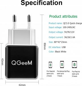 Ładowarka QGeeM Szybka ładowarka USB 20W Quick Charge QGeem QC3 7
