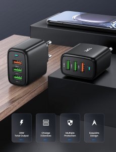 Ładowarka Topk Ładowarka sieciowa 3xUSB 30W Szybkie ładowanie QC3 3