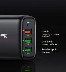 Ładowarka Topk Ładowarka sieciowa 3xUSB 30W Szybkie ładowanie QC3 5