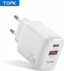 Ładowarka Topk Szybka Ładowarka sieciowa USB + USB C PD 20W 2
