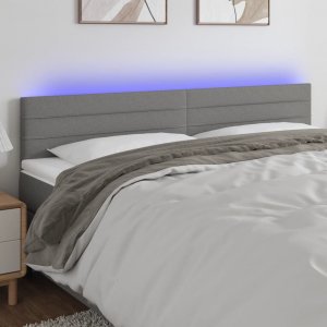 vidaXL vidaXL Zagłówek do łóżka z LED, ciemnoszary, 180x5x78/88 cm, tkanina 1