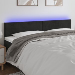 vidaXL vidaXL Zagłówek do łóżka z LED, czarny, 180x5x78/88 cm, aksamit 1