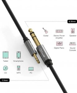 Kabel KABEL Aux Audio Mały Jack Duży Jack 3.5 to 6.35 10m 4