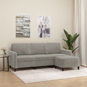 vidaXL vidaXL 3-osobowa sofa z podnóżkiem, jasnoszara, 180 cm, aksamit 1