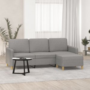 vidaXL vidaXL 3-osobowa sofa z podnóżkiem, jasnoszara, 180 cm, tkaniną 1