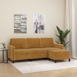 vidaXL vidaXL 3-osobowa sofa z podnóżkiem, brązowy, 180 cm, aksamit 1