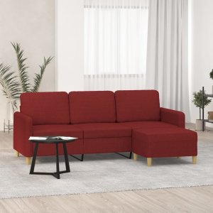 vidaXL vidaXL 3-osobowa sofa z podnóżkiem winna czerwień 180 cm, tkaniną 1