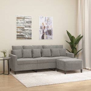 vidaXL vidaXL 3-osobowa sofa z podnóżkiem, jasnoszara, 180 cm, aksamit 1