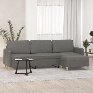 vidaXL vidaXL 3-osobowa sofa z podnóżkiem, ciemnoszara, 210 cm, tkaniną 1