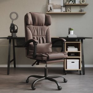 Krzesło biurowe vidaXL vidaXL Rozkładany fotel biurowy, brązowy, sztuczna skóra 1