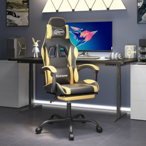 Fotel vidaXL vidaXL Obrotowy fotel gamingowy z podnóżkiem, czarno-złoty 1