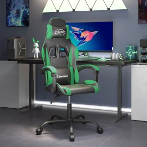 Fotel vidaXL vidaXL Obrotowy fotel gamingowy, czarno-zielony, sztuczna skóra 1