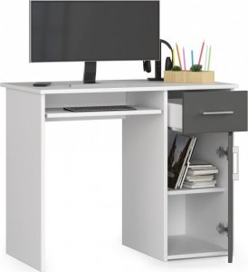 Biurko Fabryka Mebli Akord Biurko PIN 90 cm - białe-grafit szary - 1 szuflada 1 drzwi wolnostojące 2