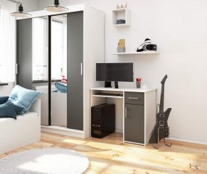 Biurko Fabryka Mebli Akord Biurko PIN 90 cm - białe-grafit szary - 1 szuflada 1 drzwi wolnostojące 5