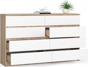 Fabryka Mebli Akord Komoda do salonu K 160 cm 8 szuflad - dąb sonoma-biała 2