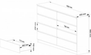 Fabryka Mebli Akord Komoda do salonu K 160 cm 8 szuflad - dąb sonoma-biała 3