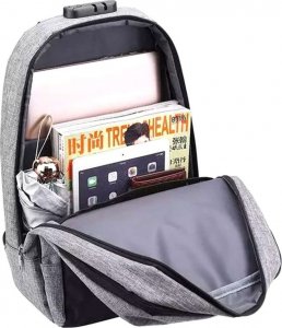 Plecak 4kom.pl Plecak antykradzieżowy na laptopa, na tablet z zamkiem szyfrowym uniwersalny z ładowarką podróżny 3