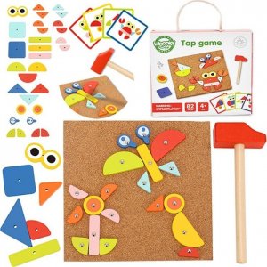 Woopie WOOPIE GREEN Drewniana Przybijanka z Młotkiem Układanka 20 wzorów 82 el. Certyfikat FSC 15