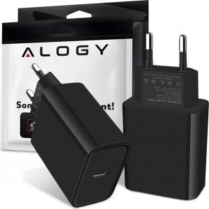 Ładowarka Alogy Ładowarka sieciowa Alogy szybka USB-C Type C PD 20W Czarna + Kabel 1m USB-C 1