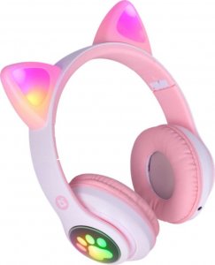 Słuchawka Defender Słuchawki Defender Bluetooth bezprzewodowe nauszne z uszami kota Micro SD LED RGB kocie uszy różowo-białe 1
