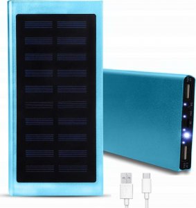 Latarka 4kom.pl PowerBank Solarny wodoodporny bank energii latarka LED ładowarka zewnętrzna Power Bank USB 20000mAh Niebieski 8