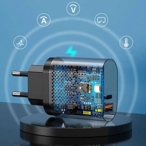 Ładowarka Alogy Ładowarka sieciowa Alogy szybka USB + USB-C Type C QC 3.0 PD 20W Czarna + Kabel USB-C 3