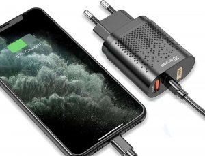 Ładowarka Alogy Ładowarka sieciowa Alogy szybka USB + USB-C Type C QC 3.0 PD 20W Czarna + Kabel USB-C 8
