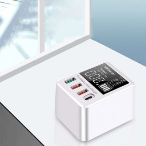 Ładowarka Alogy Ładowarka sieciowa Alogy z wyświetlaczem 3x USB + USB-C PD QC 3.0 40W Biała + Kabel USB-C 12