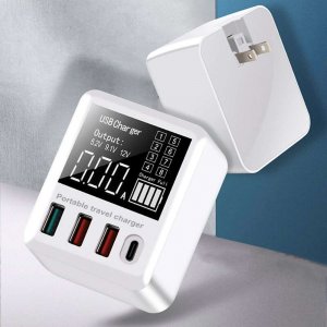 Ładowarka Alogy Ładowarka sieciowa Alogy z wyświetlaczem 3x USB + USB-C PD QC 3.0 40W Biała + Kabel USB-C 3