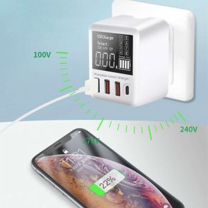 Ładowarka Alogy Ładowarka sieciowa Alogy z wyświetlaczem 3x USB + USB-C PD QC 3.0 40W Biała + Kabel USB-C 4