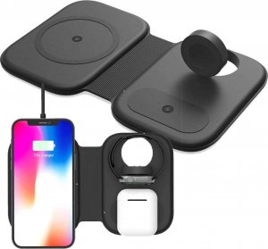 Ładowarka Alogy Ładowarka indukcyjna Alogy 3w1 szybka bezprzewodowa Qi 15W do Apple iPhone Watch AirPods Czarna 1