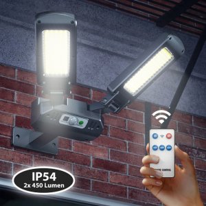 Maclean Solarna lampa uliczna LED z czujnikiem ruchu i pilotem Maclean IP54, 5W, 2x450lm, 6500K, Li-ion 2400 mAh, 3 tryby pracy MCE447 3