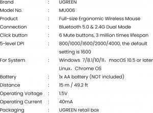 Mysz Ugreen Ugreen optyczna mysz bezprzewodowa USB 2.4GHz 4000 DPI czarny (MU006) 20
