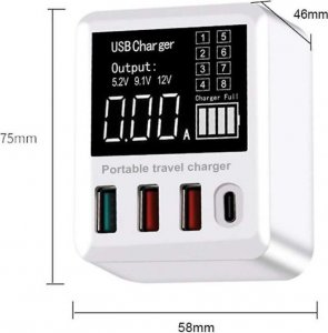Ładowarka Alogy Ładowarka sieciowa Alogy z wyświetlaczem 3x USB + USB-C PD QC 3.0 40W Biała + Kabel USB-A do USB-C 6