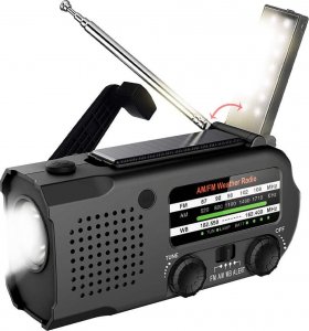 Radio 4kom.pl Radio solarne Dynamo AM/FM MOZOS ER-01 5000mAh awaryjne na korbę latarka SOS PowerBank czarne 2