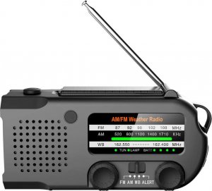 Radio 4kom.pl Radio solarne Dynamo AM/FM MOZOS ER-01 5000mAh awaryjne na korbę latarka SOS PowerBank czarne 5