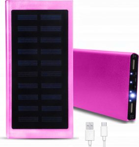 Latarka 4kom.pl PowerBank Solarny wodoodporny bank energii latarka LED ładowarka zewnętrzna Power Bank USB 20000mAh Różowy 8