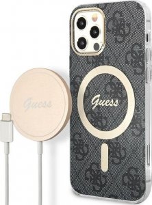 Guess Zestaw Guess GUBPP12MH4EACSK Case+ Charger iPhone 12/12 Pro czarny/black hard case 4G Print MagSafe NoSize 1