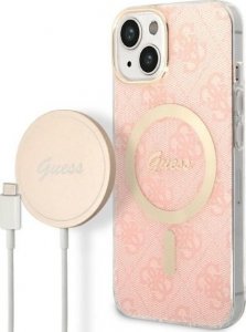 Guess Zestaw Guess GUBPP14SH4EACSP Case+ Charger iPhone 14 6,1" różowy/pink hard case 4G Print MagSafe NoSize 1