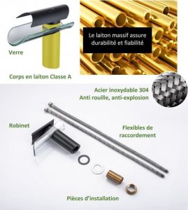 Bateria umywalkowa Oceanic Bateria umywalkowa i umywalkowa - Mechaniczna - OCEANIC - Matowa czern - Kaskadowa - Z mosiadzu i szkla 3