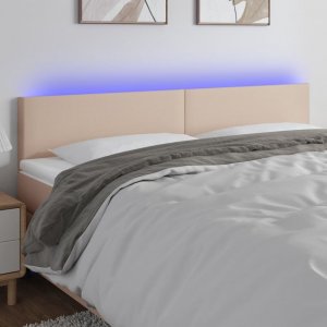 vidaXL vidaXL Zagłówek do łóżka z LED, cappuccino, 180x5x78/88 cm, ekoskóra 1