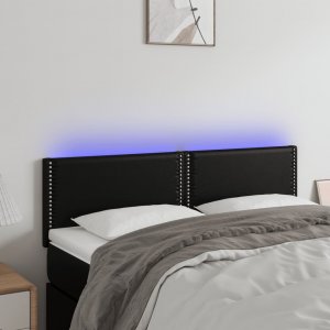 vidaXL vidaXL Zagłówek do łóżka z LED, czarny, 144x5x78/88 cm, sztuczna skóra 1