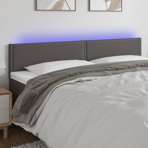 vidaXL vidaXL Zagłówek do łóżka z LED, szary, 160x5x78/88 cm, sztuczna skóra 1