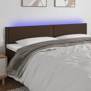 vidaXL vidaXL Zagłówek do łóżka z LED, brązowy, 180x5x78/88cm, sztuczna skóra 1