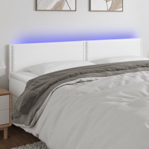 vidaXL vidaXL Zagłówek do łóżka z LED, biały, 200x5x78/88 cm, sztuczna skóra 1